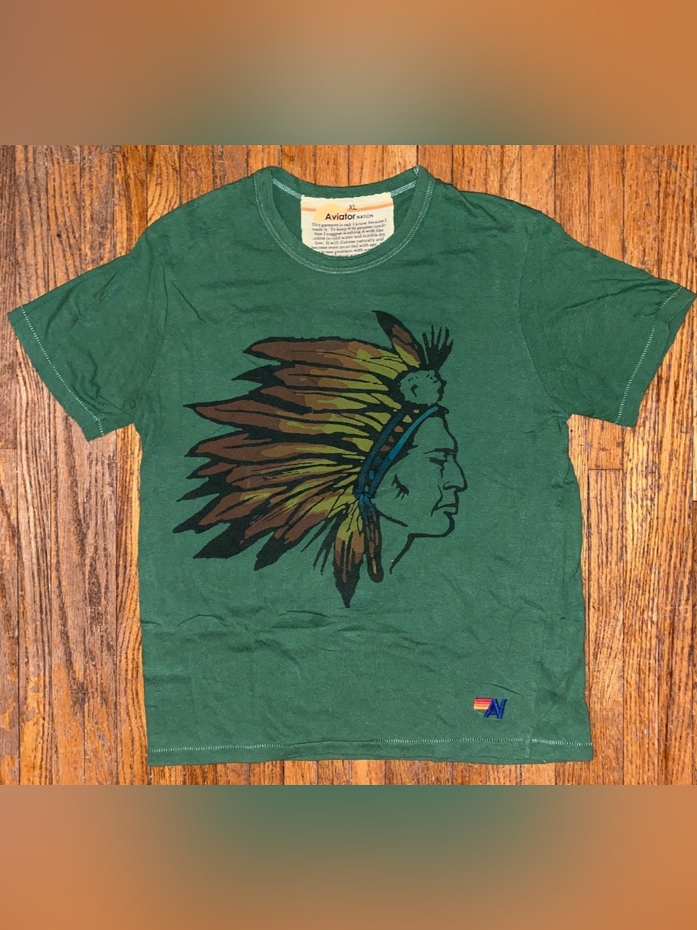 RARE Aviator Nation Forest Green Headdress Graphic Tee - Men's